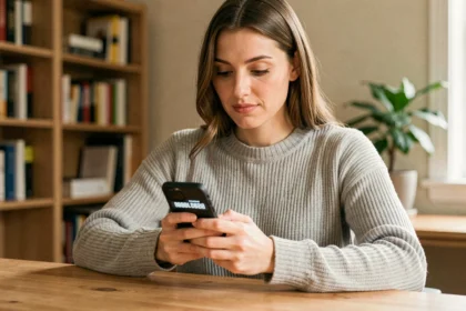 Femme activant un code d'authentification à deux facteurs sur son smartphone depuis un bureau à domicile
