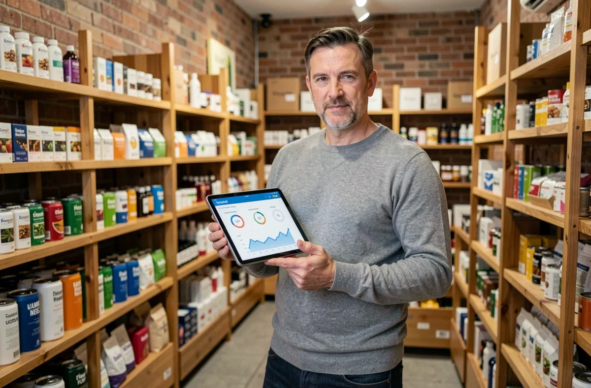 Propriétaire d'une petite boutique consultant des statistiques de publicité en ligne sur une tablette